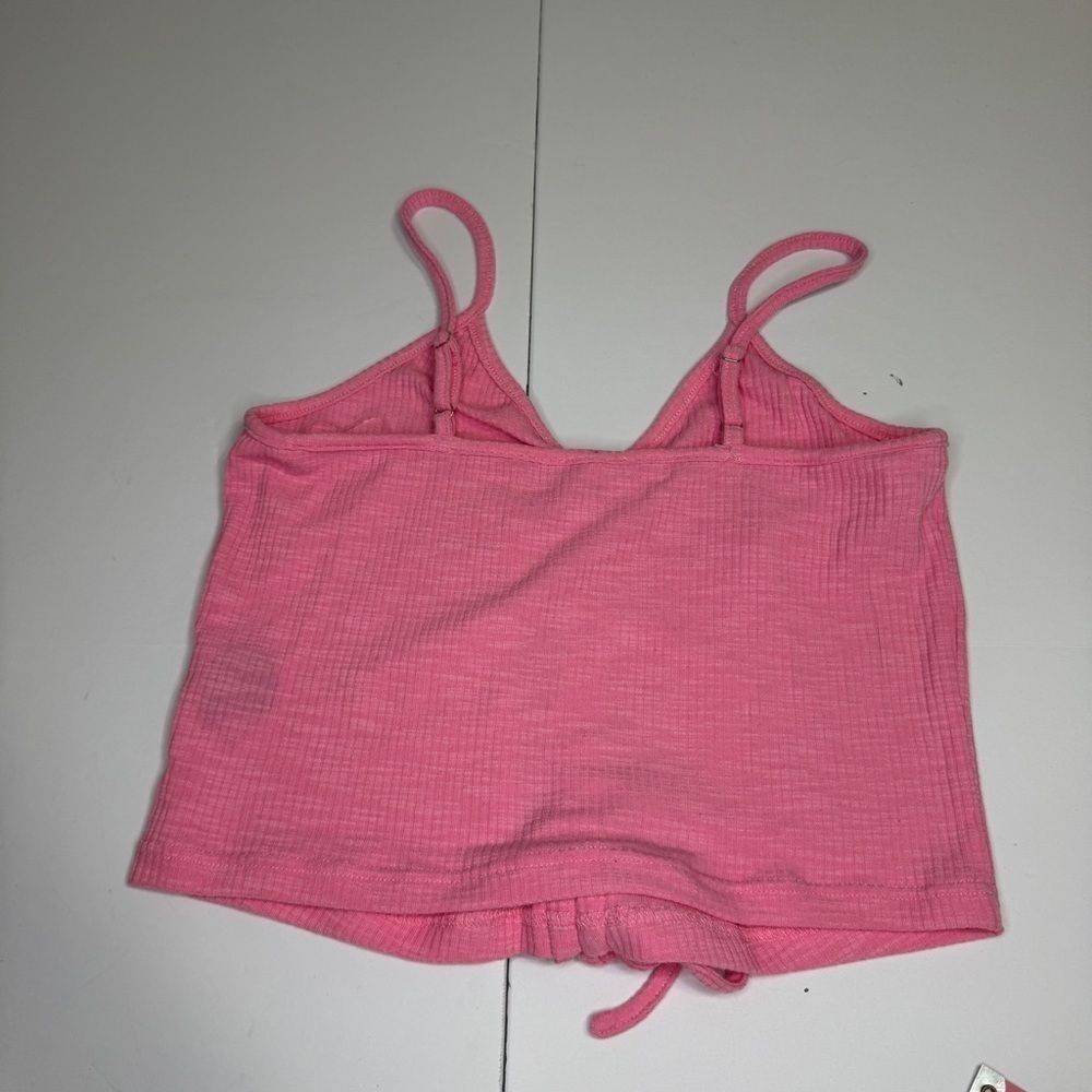 POL Pink Ribbed Tie Front Cropped Tank Top | Size M | NWOT - Picture 3 of 7